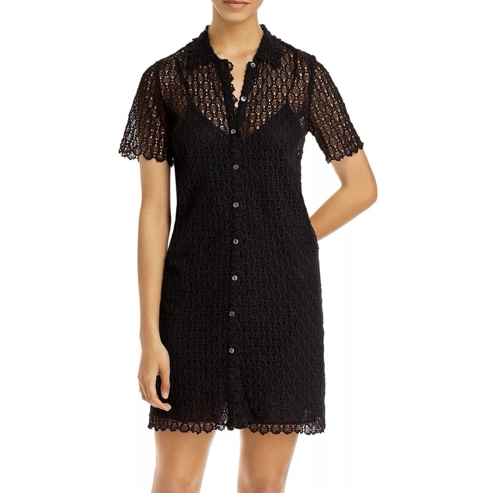 Rebecca Taylor Pina Embroidered Shirt Dress‎ Black Lace Button Front M NWT